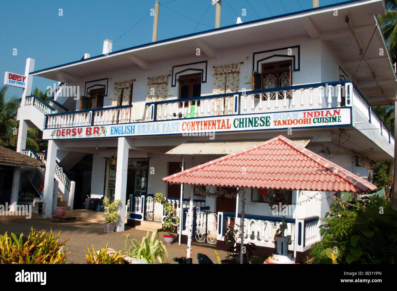 Small bungalow resort seaside village lane south Agonda Goa India Stock Photo