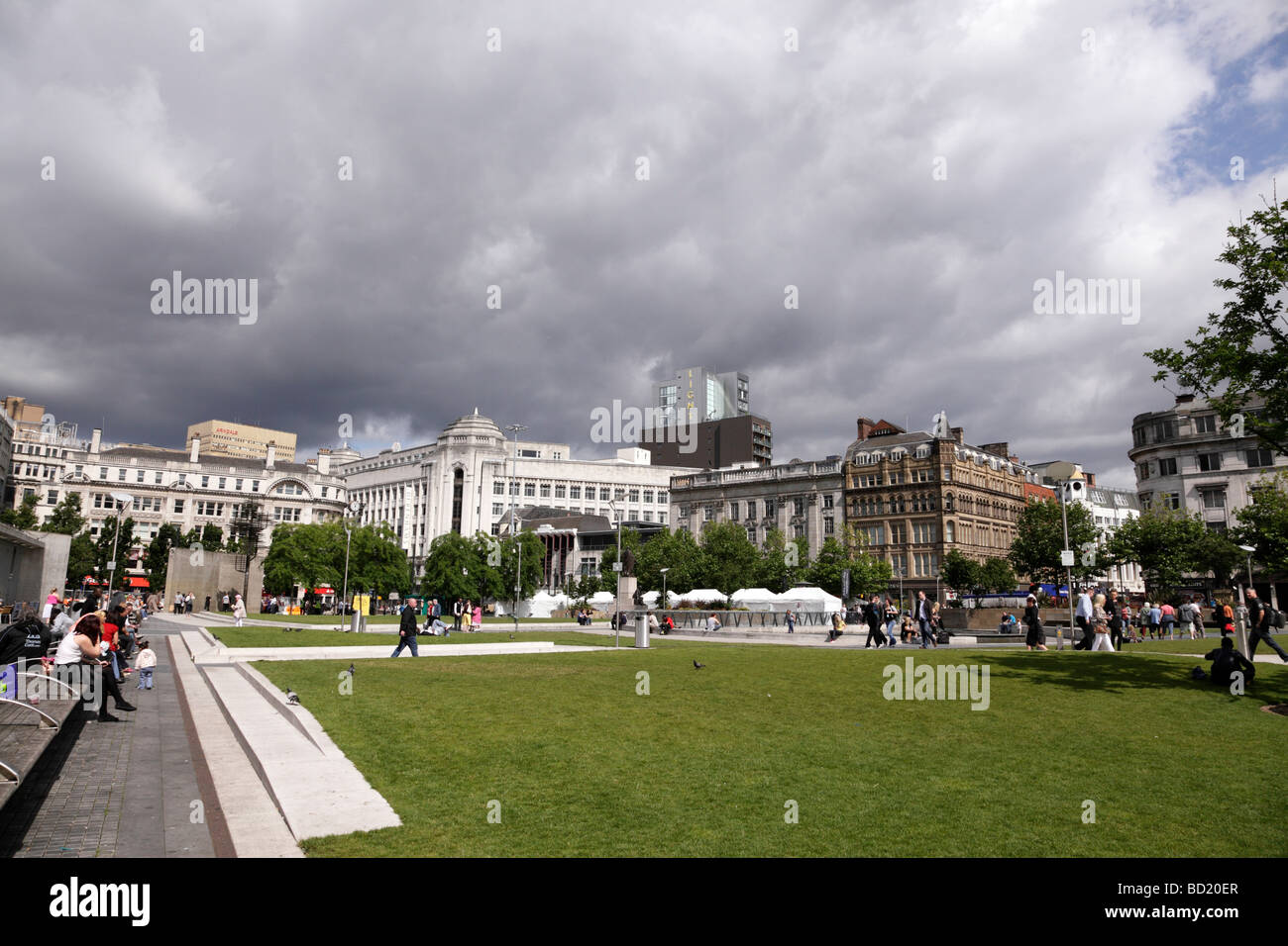 piccadilly gardens manchester uk Stock Photo