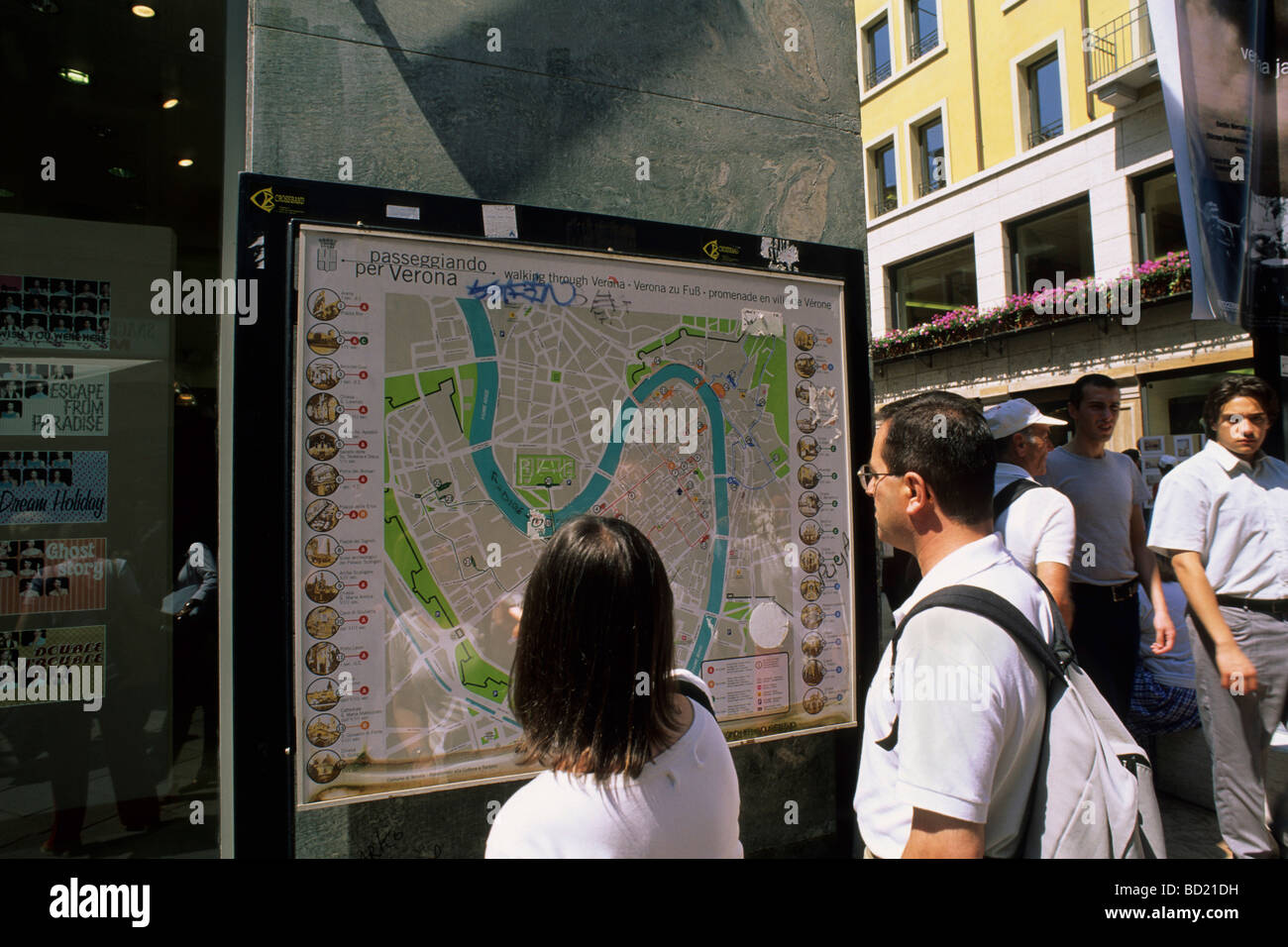 verona Tourists consulting the city map Stock Photo