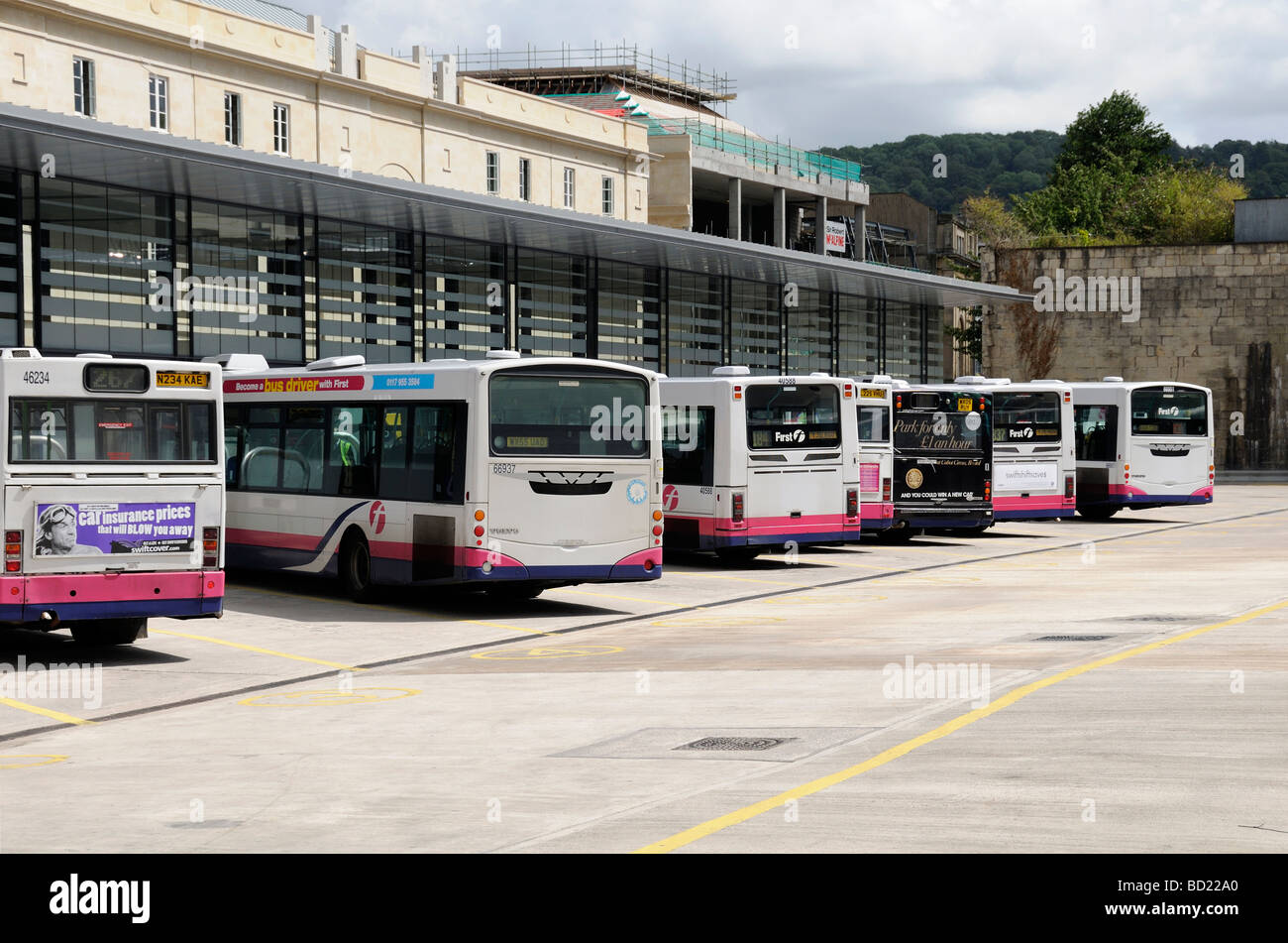 Buses Lined Up At Bath's New Bus Station Stock Photo Alamy