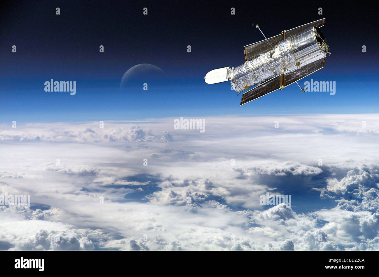 NASA Hubble Telescope flying above earth atmosphere Stock Photo Alamy