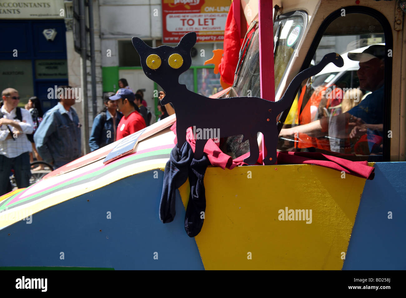 Cat on a float at the Carnaval Del Pueblo London Stock Photo