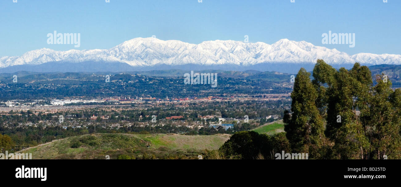 aerial view of Irvine,from Turtle rock,with snow capped mountains on