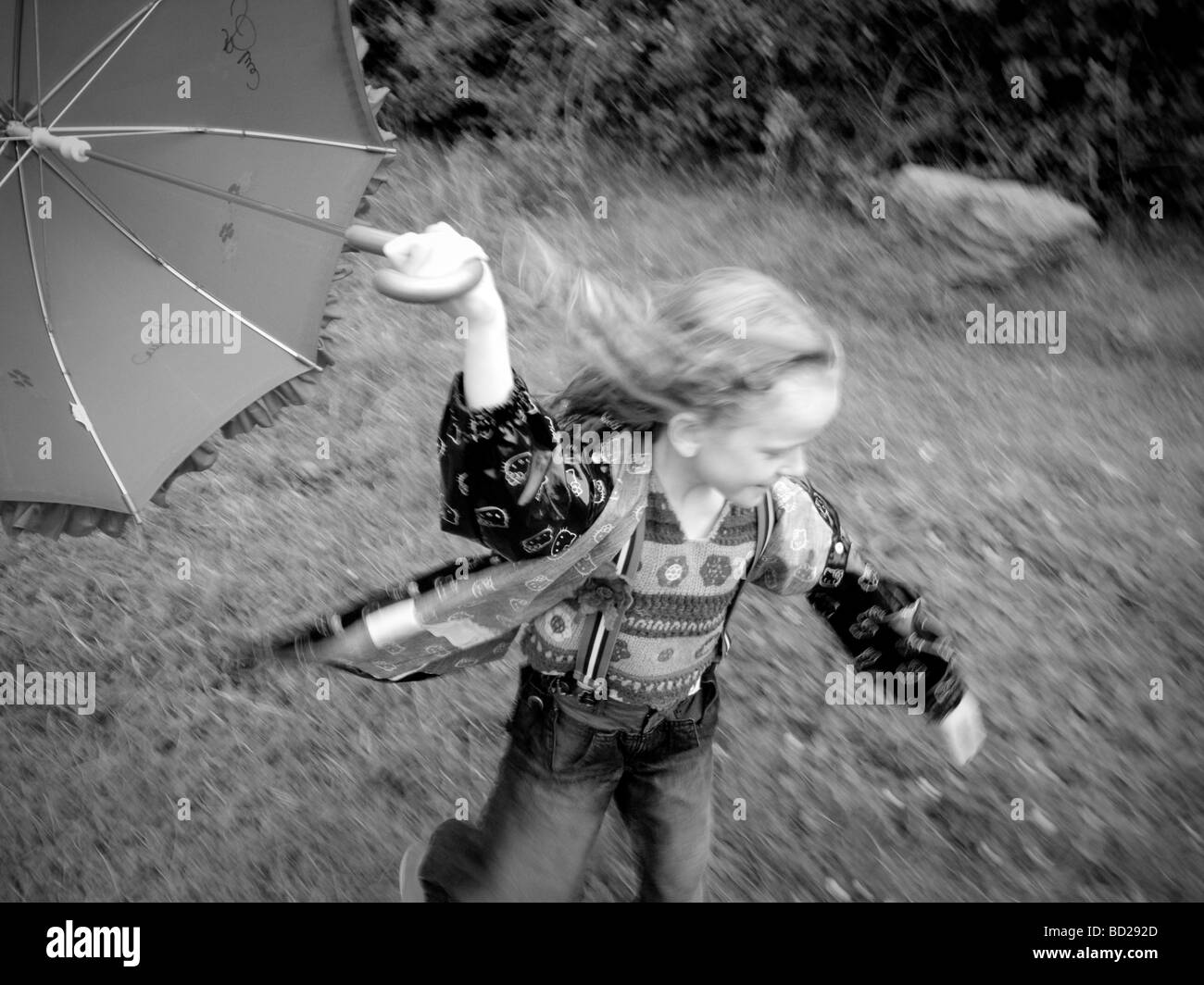 Young Girl Umbrella Black And White High Resolution Stock Photography