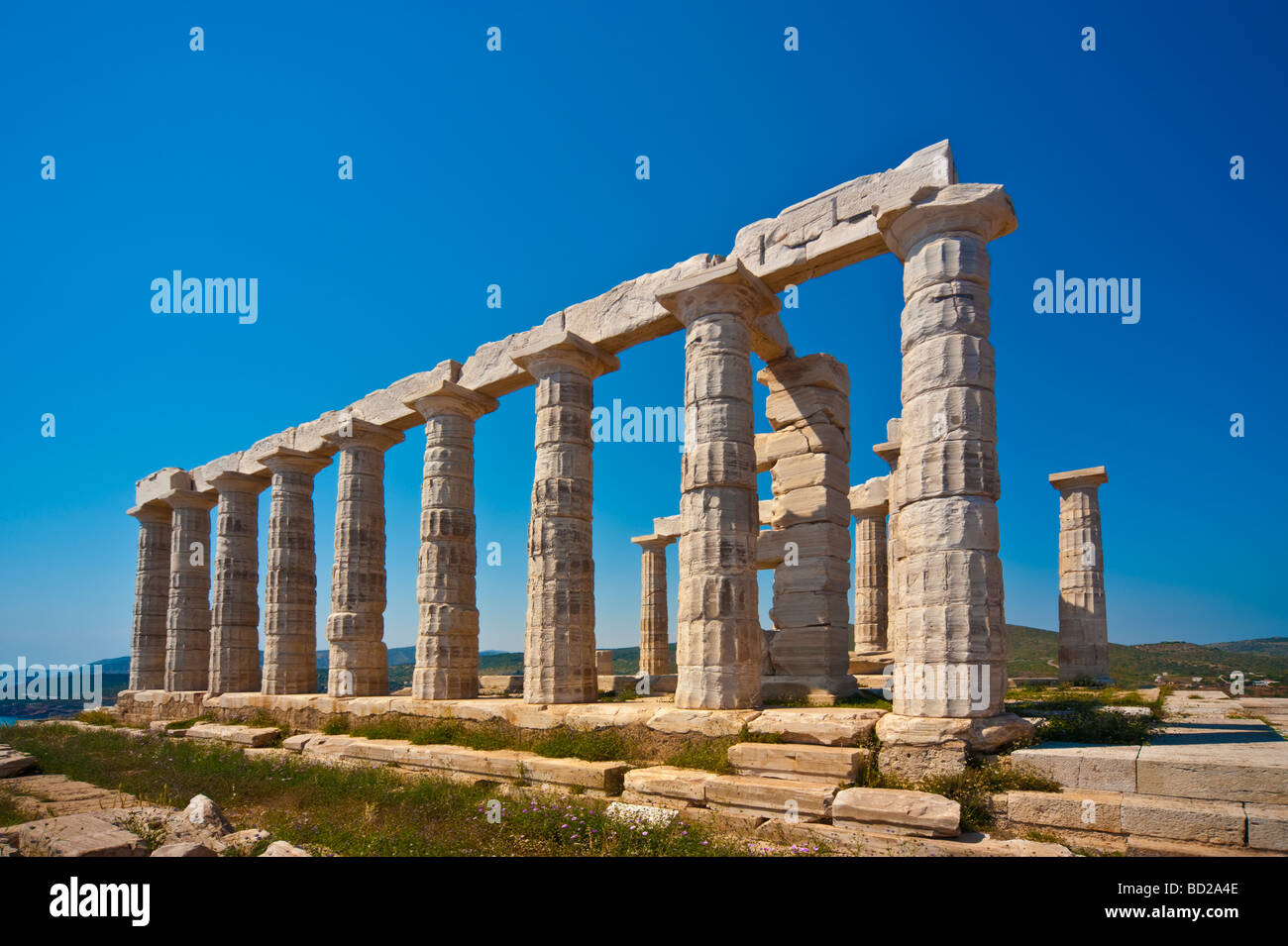 Poseidon temple at cap sounio Greece Stock Photo