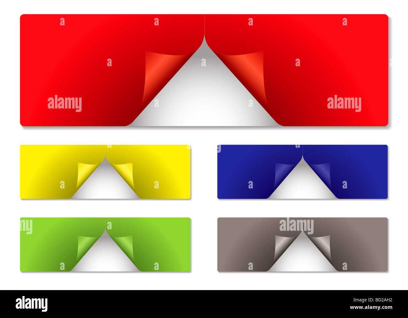 Collection of five sticky labels with the center peeled Stock Photo Alamy