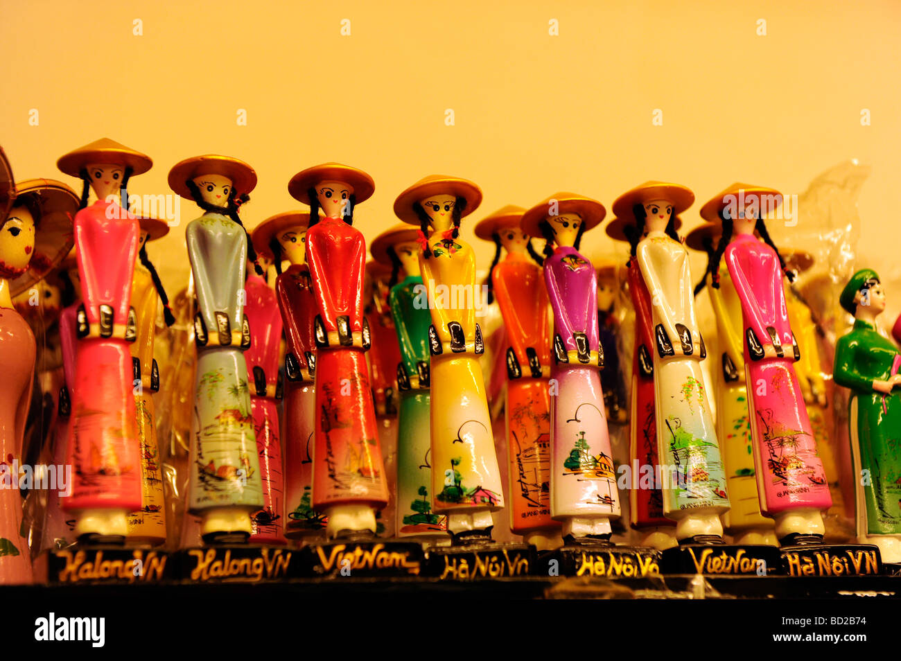 vietnamese lady doll selling in gift shop in old quarter, Hanoi