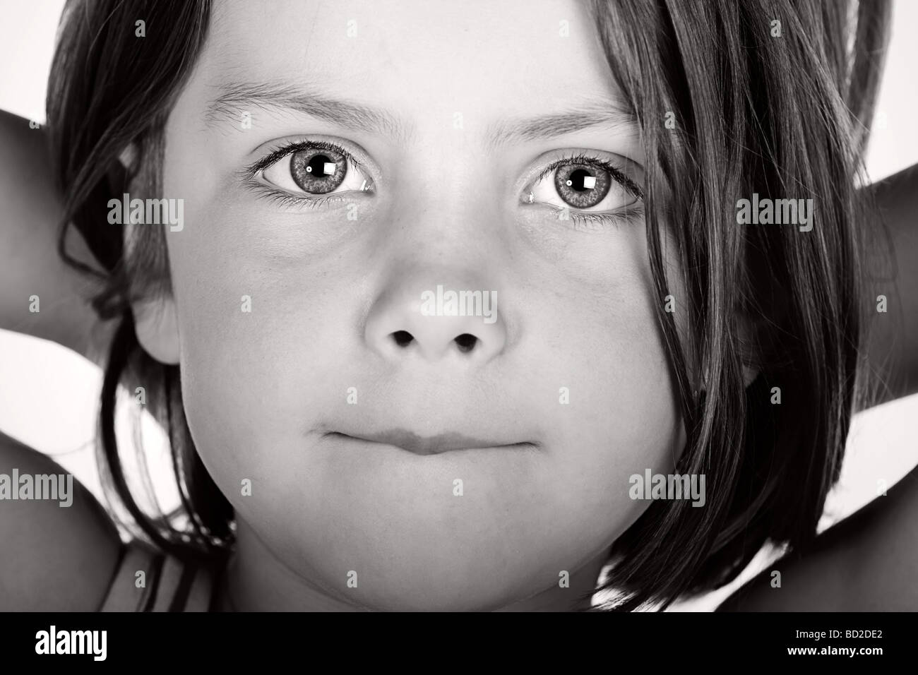 Close Up Black and White Shot of a Cute Child Stock Photo - Alamy