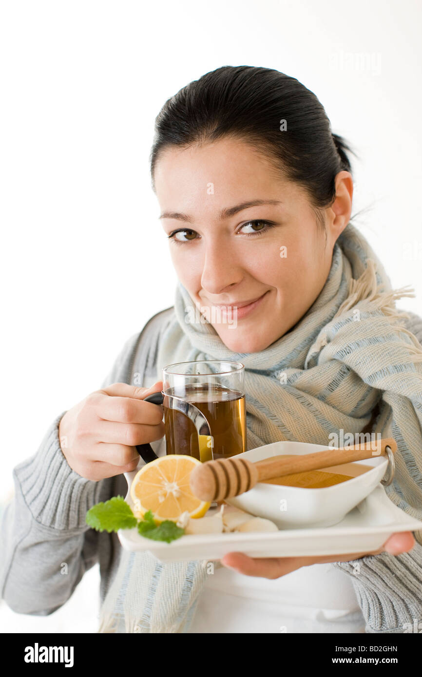 Sick woman with natural medicine Stock Photo Alamy