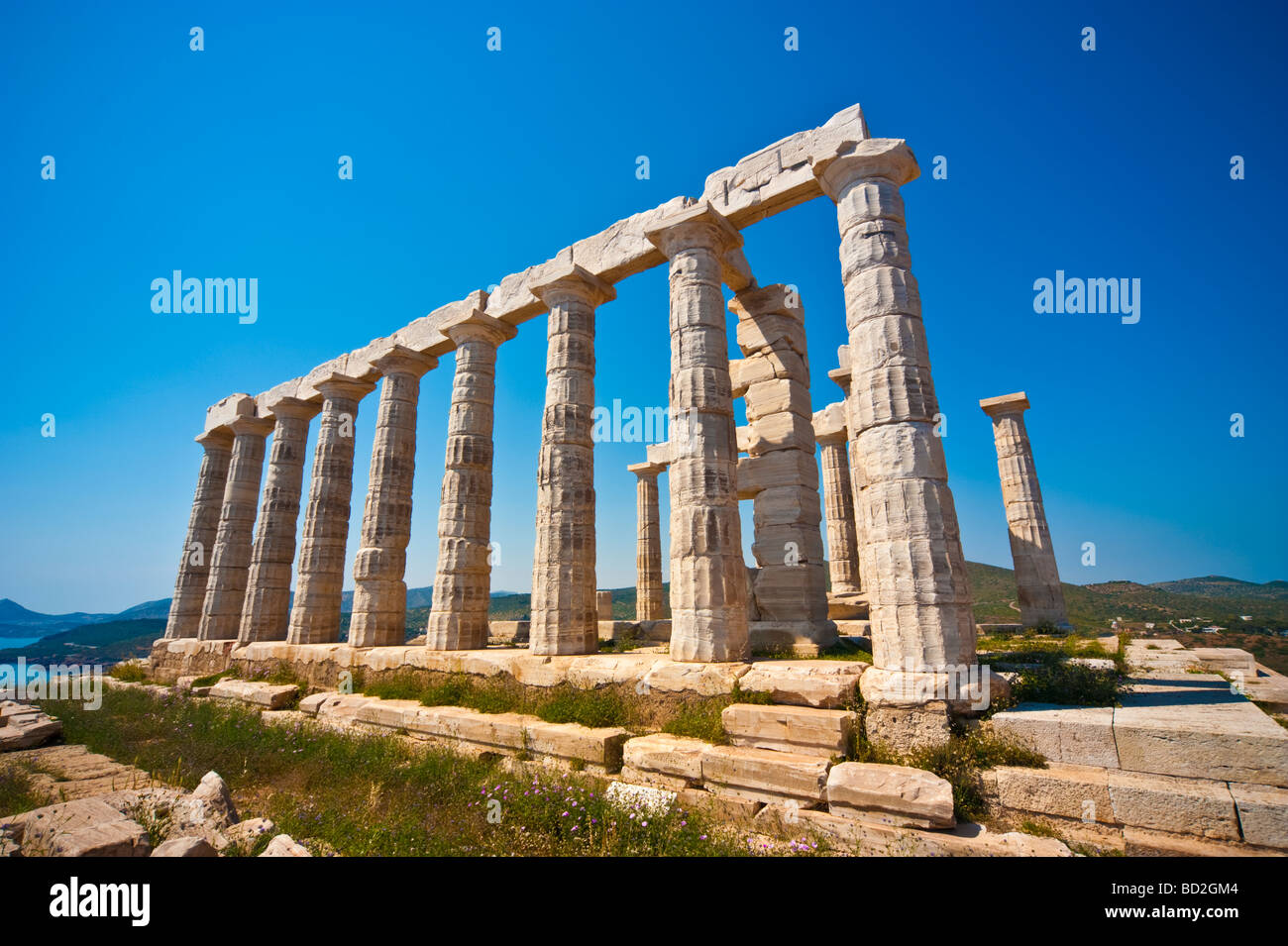 Poseidon temple at cap sounio Greece Stock Photo