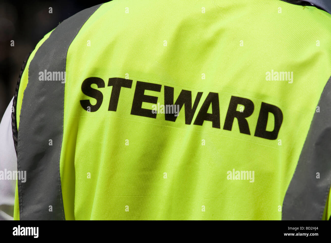 A steward in a high visibility vest, London, England, UK Stock Photo