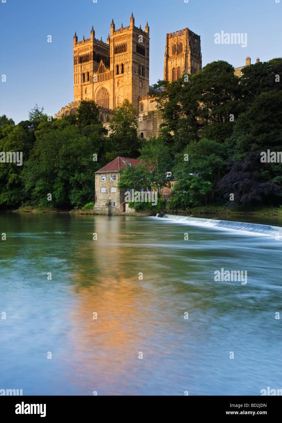 Durham Cathedral and the Museum of Archeology reflected in the water of