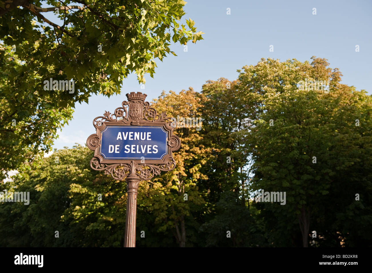 Paris road sign on a summer's day Stock Photo