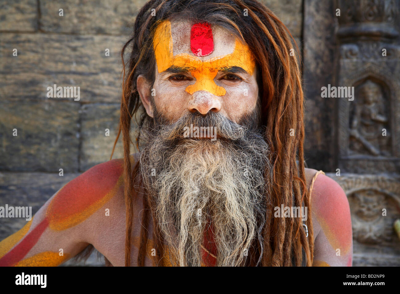 a painted face of a sadhu Stock Photo
