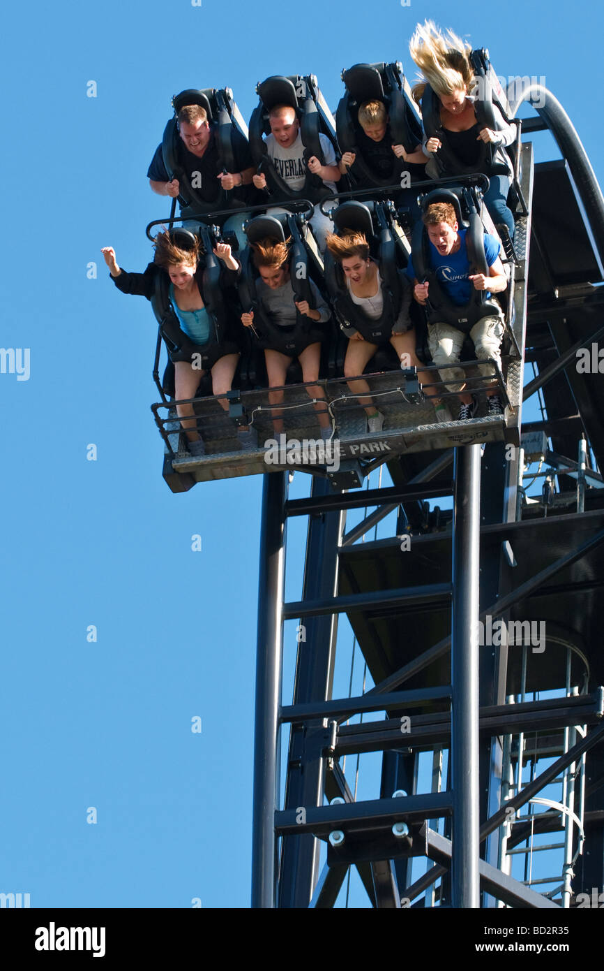 The Saw roller coaster ride, Thorpe Park Theme Park, Surrey, England, UK.  Pleasure park and ride fun day out. (Close up Stock Photo - Alamy