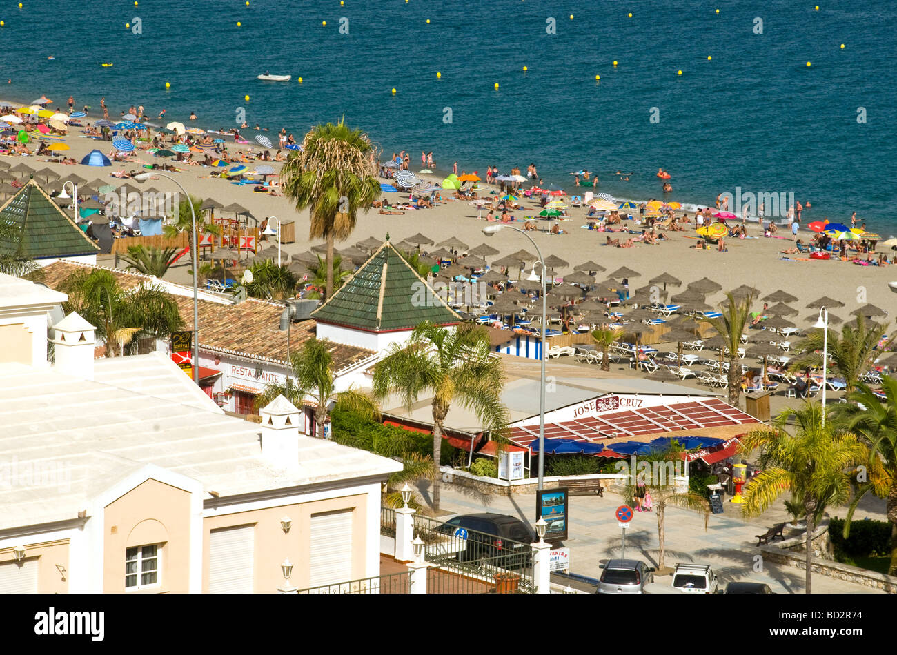 Playa Burriana, a popular beach in Nerja on the Spanish Costa del Sol Stock Photo