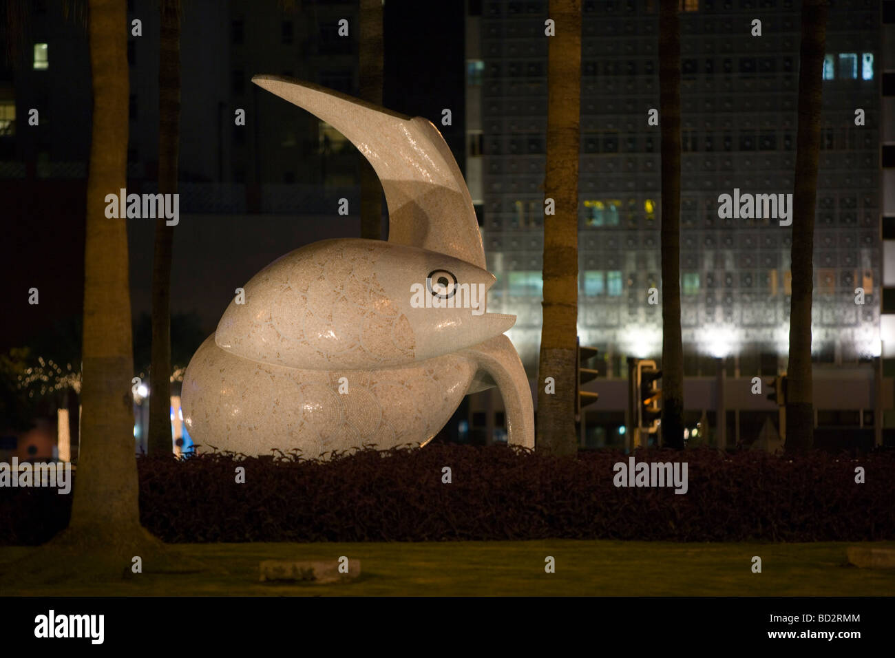 The Fish Roundabout at night, Sculpture detail. Dubai, UAE Stock Photo