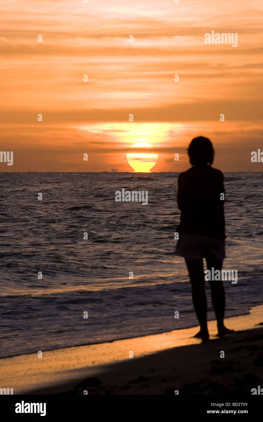 Silhouette of woman watching the sunset hi-res stock photography and ...