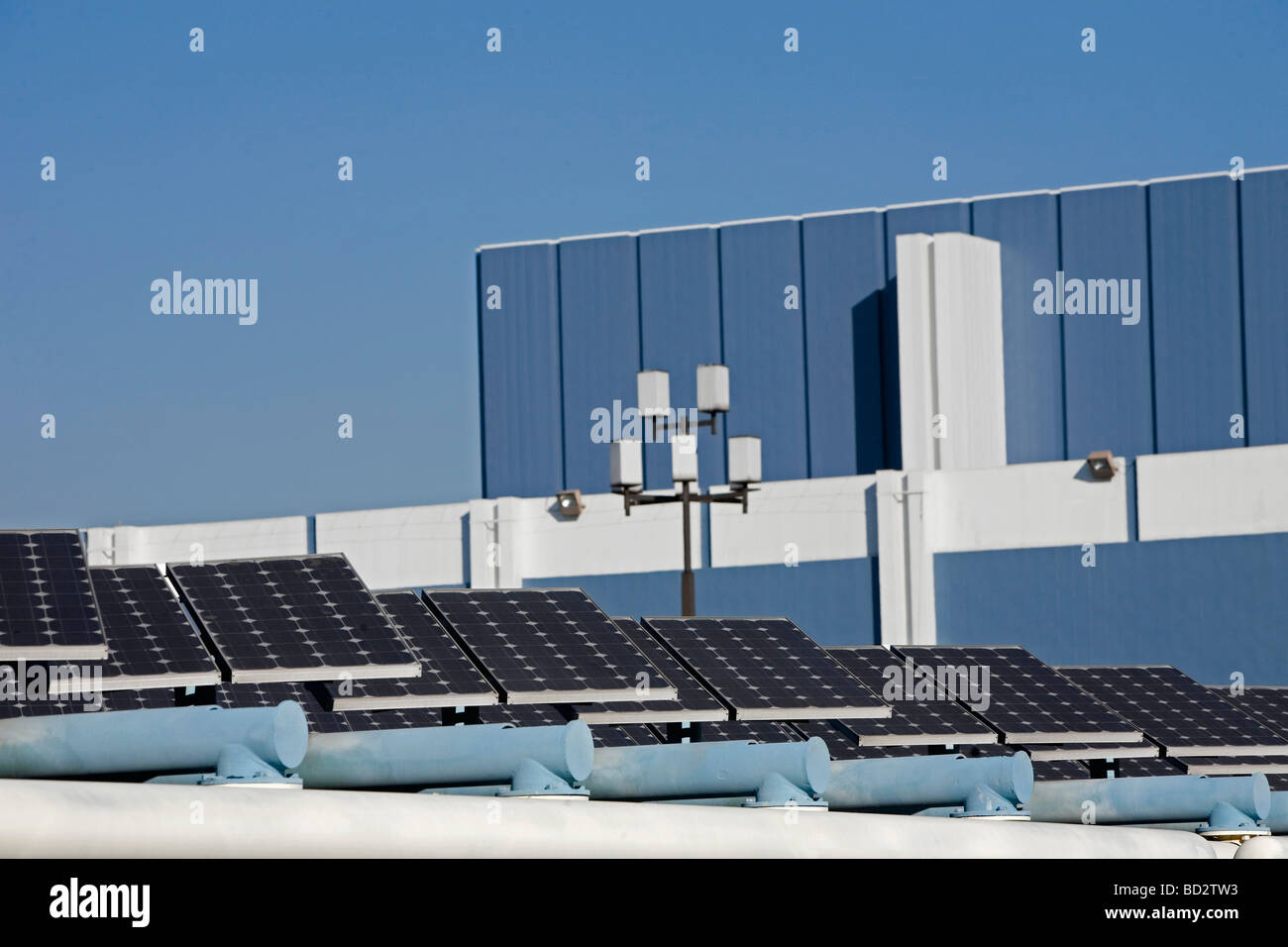 Solar panels in cityscape Stock Photo