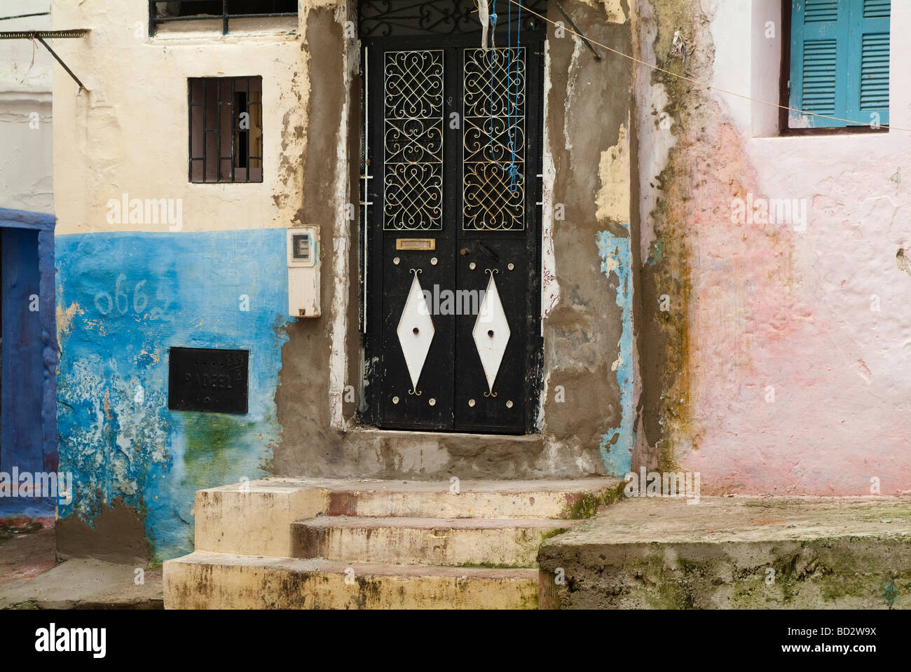 Facade of a house with a door Larache Morocco Stock Photo Alamy