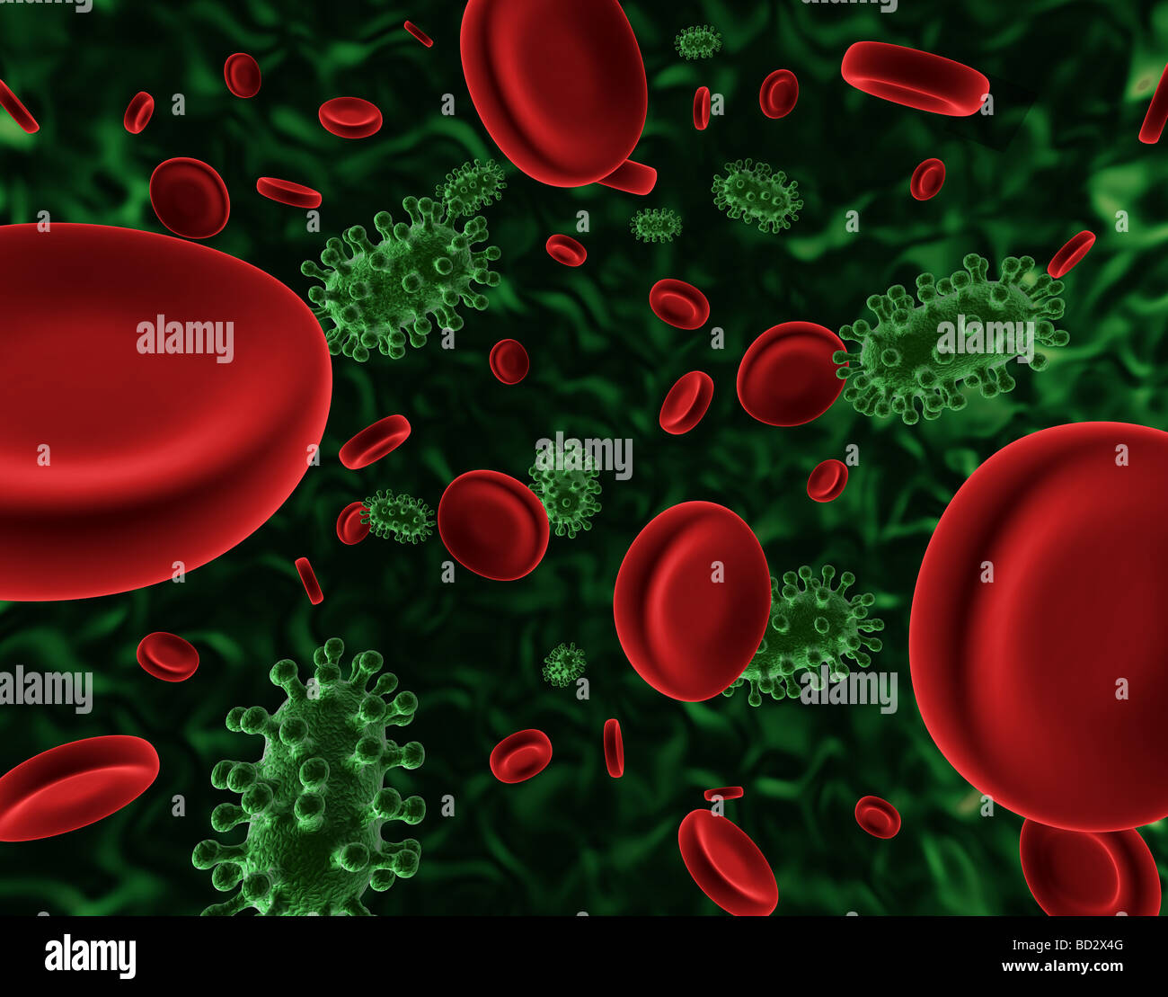 3d render of microscopic virus and blood cells Stock Photo