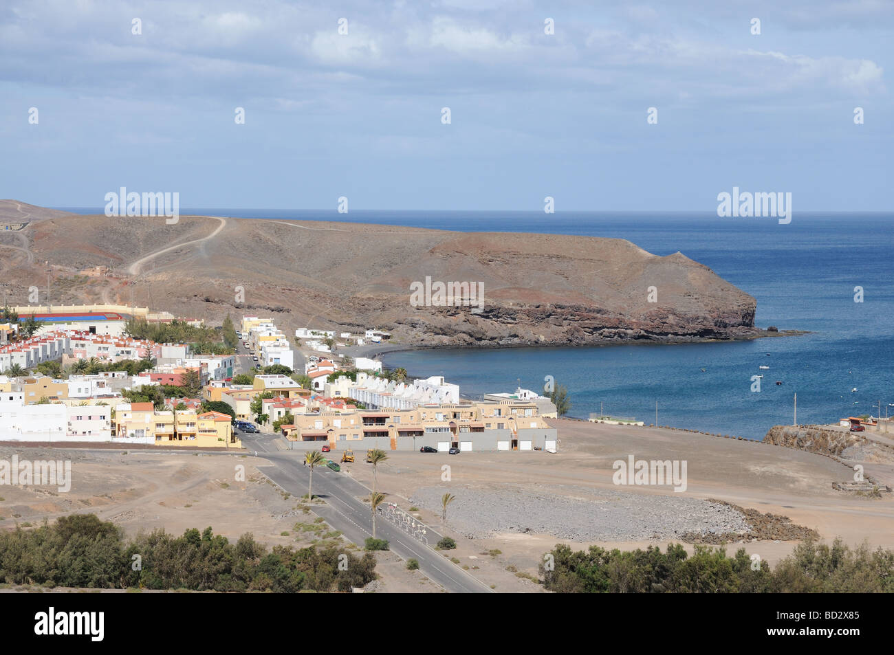 Aerial view over village La Lajita, Canary Island Fuerteventura, Spain Stock Photo
