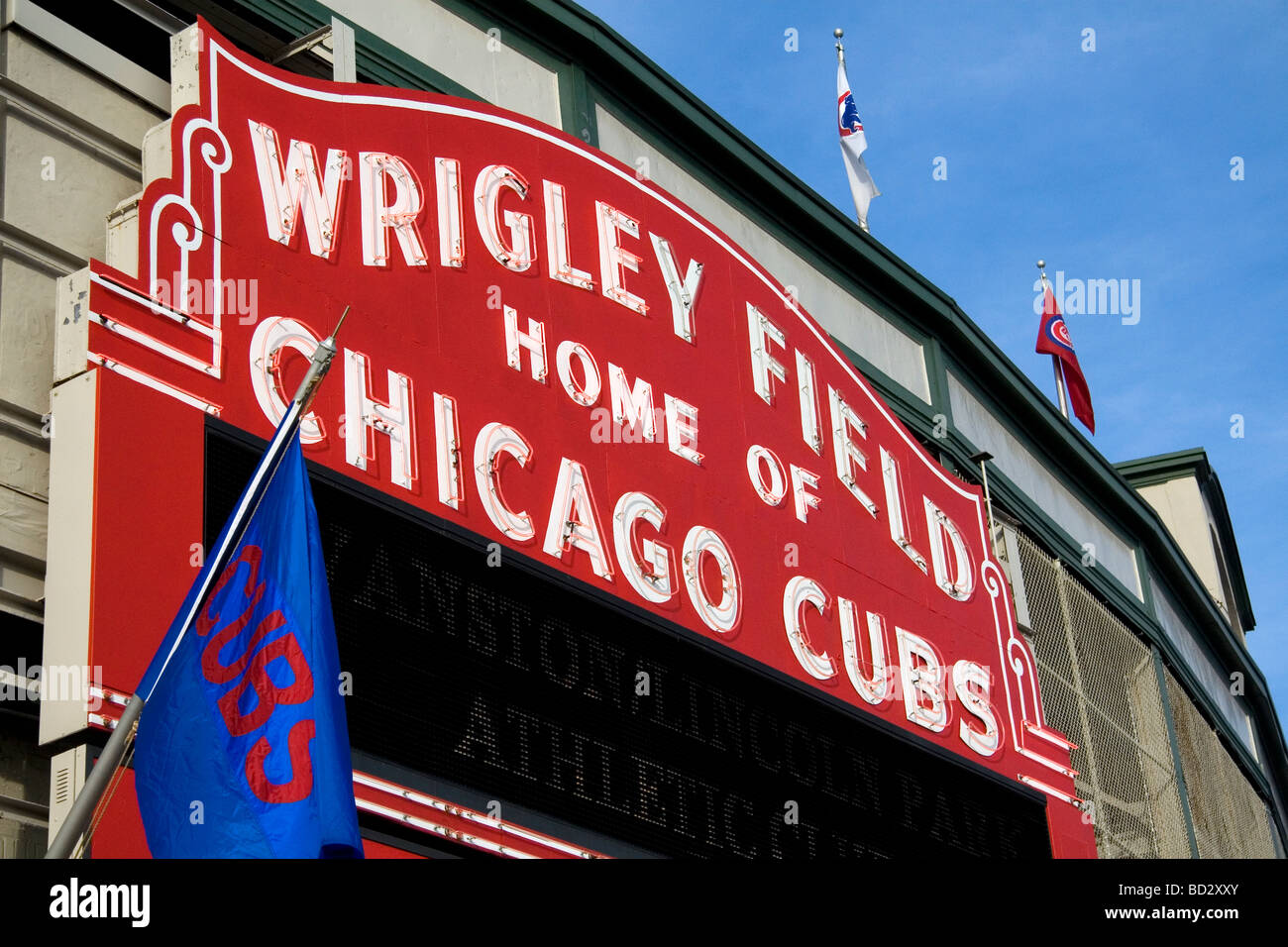 Famous marquee sign of Wrigley Field in Chicago Illinois USA  Stock Photo