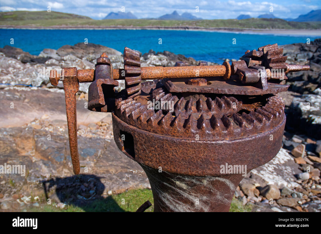 A disused winch near Achnahaird Bay Scotland in the North West Highlands of Scotland Stock Photo