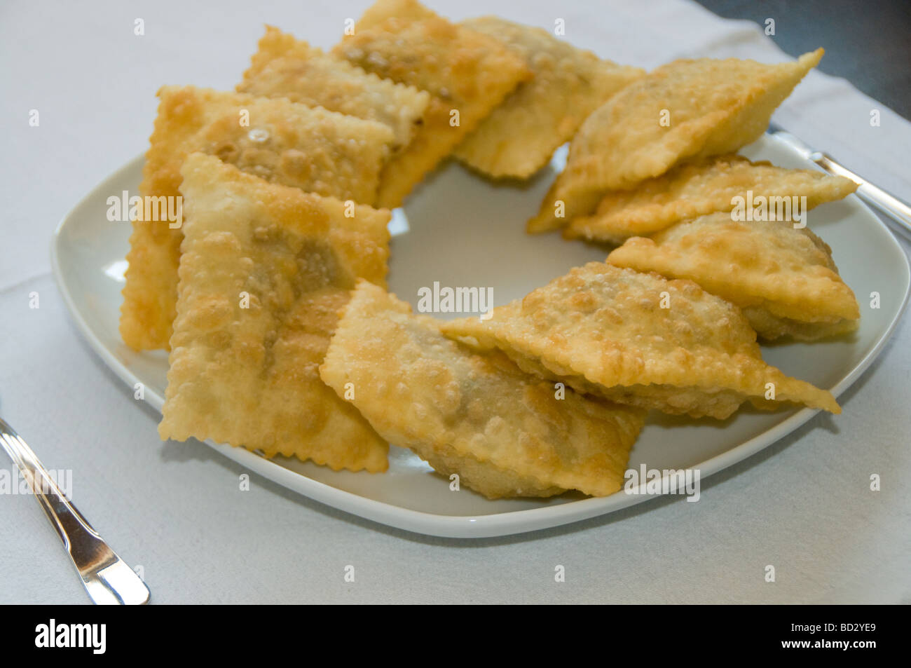 Cypriot style pastry filled with deep fried mince meat Stock Photo