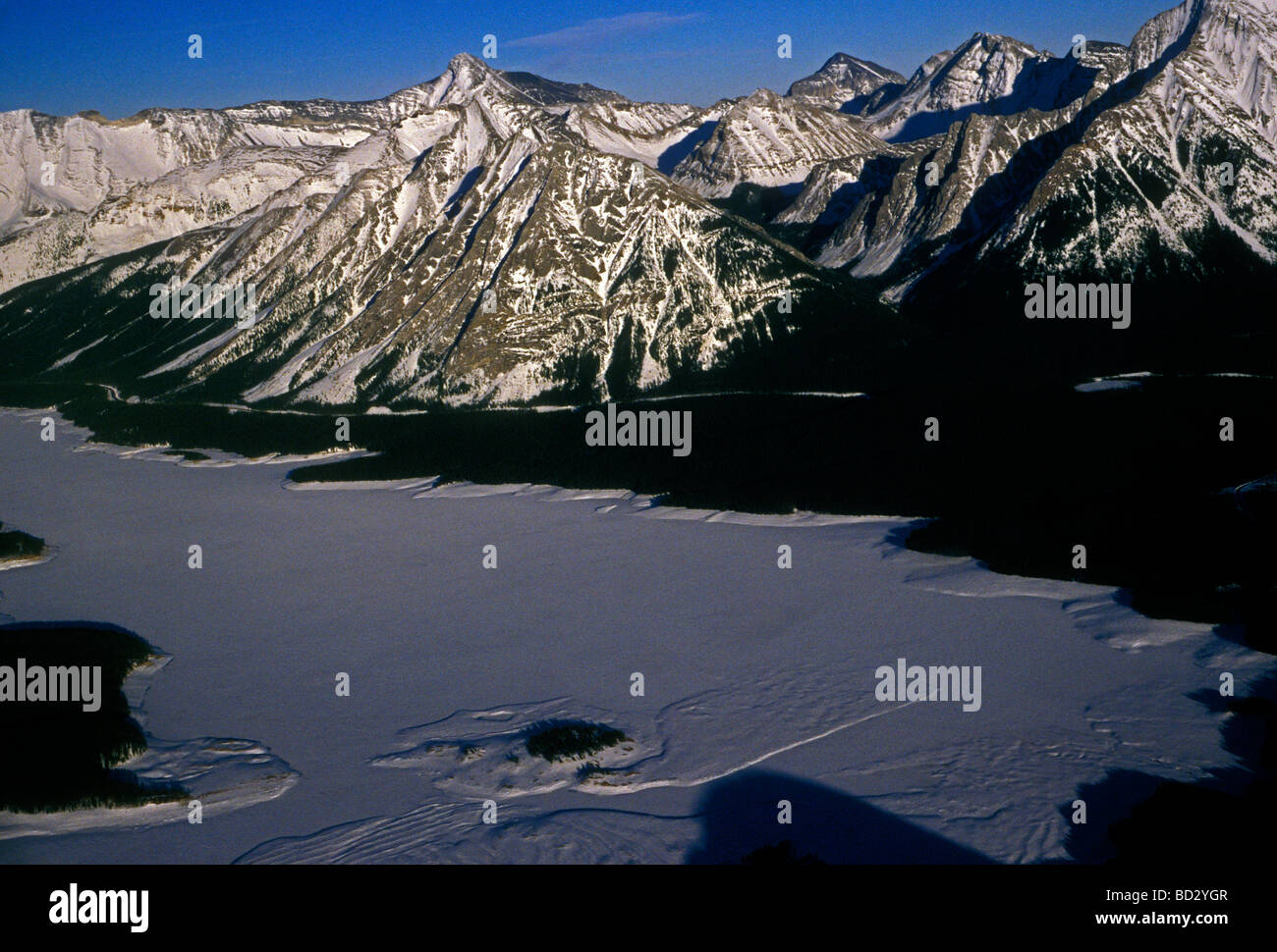 aerial view of the Canadian Rockies along Continental Divide in Banff