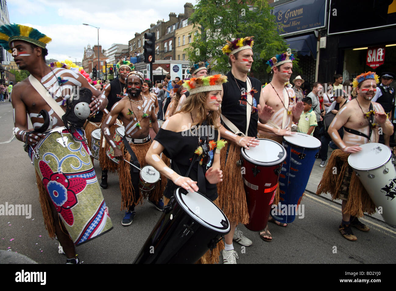 Drummers at the Carnaval Del Pueblo London Stock Photo