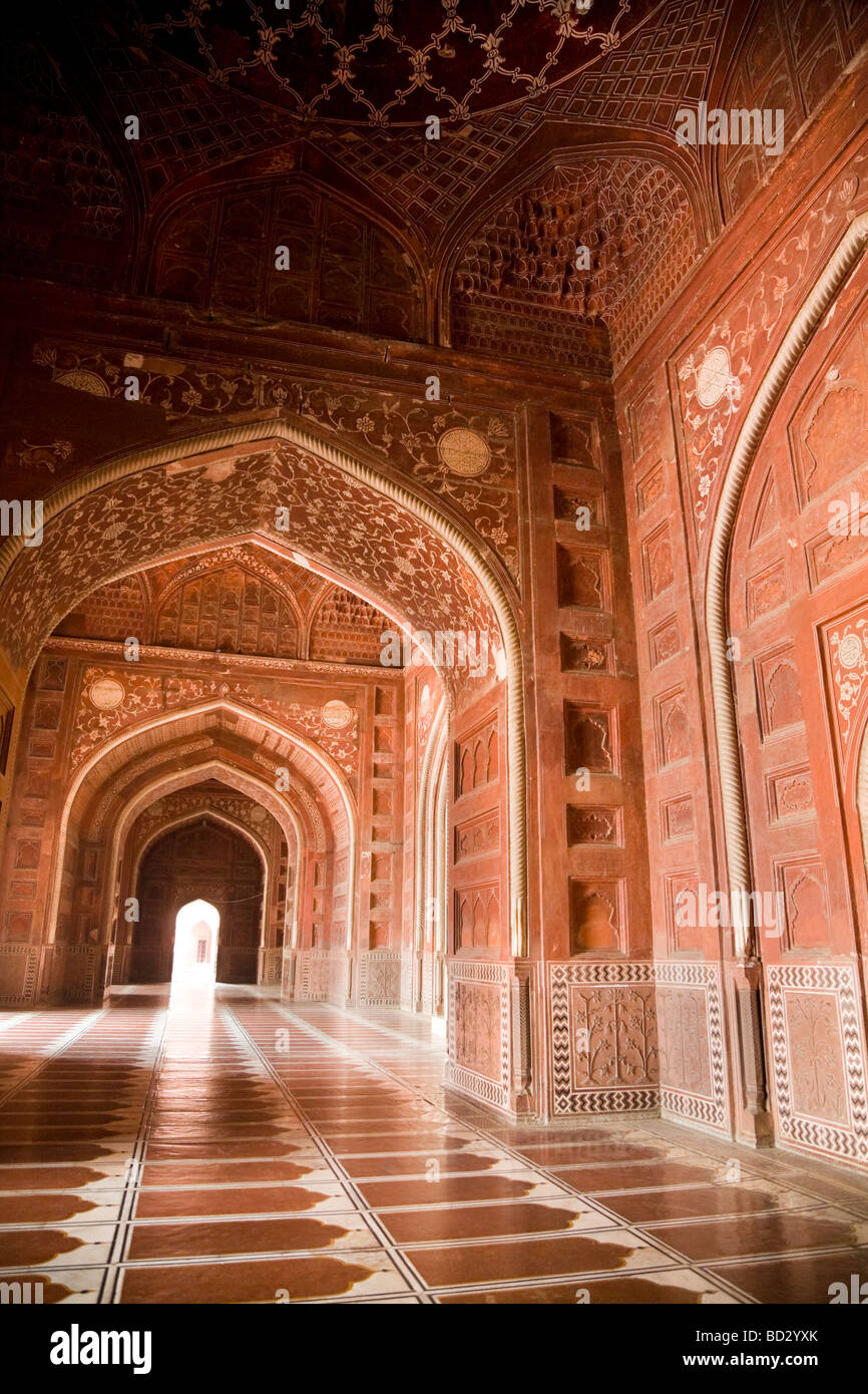 Internal sanctuary area of the Taj Mahal mosque on the river-front terrace (Chameli Farsh) of the Taj. Agra. India. Stock Photo