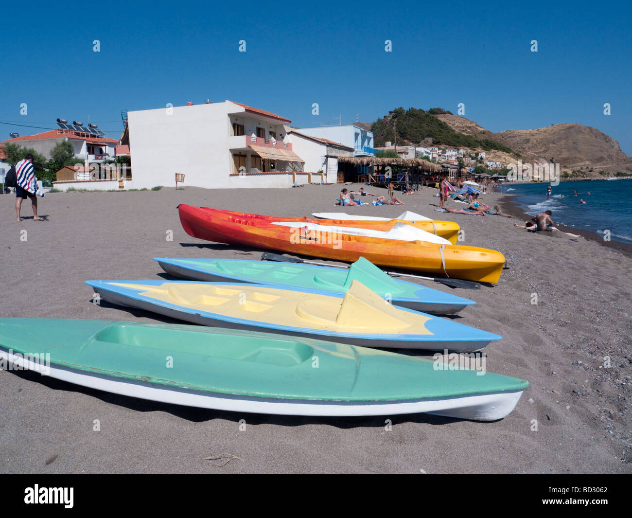 Beach resort at small village of Skala Eresou on Lesvos Island in Greece Stock Photo