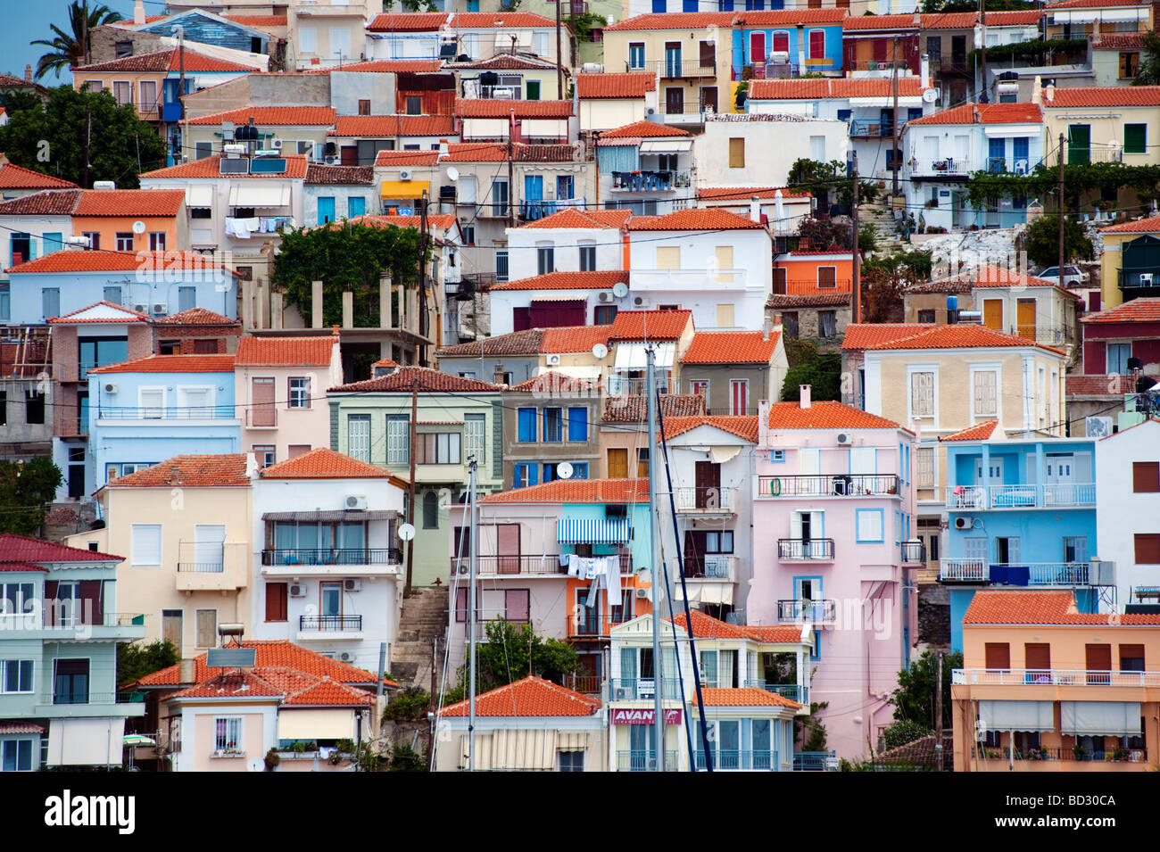 View of town of Plomari on Greek Island of Lesvos in the Aegean Stock Photo