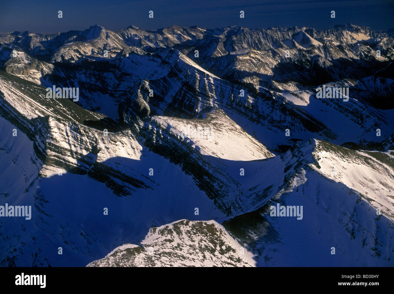 aerial view of the Canadian Rockies along Continental Divide in Banff