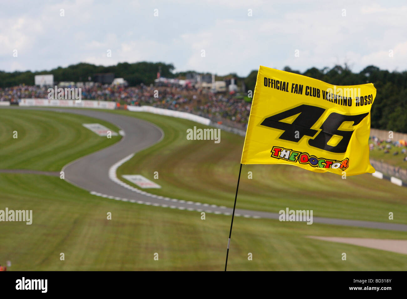Valentino Rossi fan club flag with Craner Curves in the background at the  2009 MotoGP held at Donington Park, England Stock Photo - Alamy