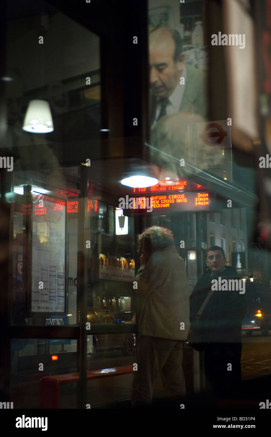 Window of Modern coffee bar london night time Stock Photo