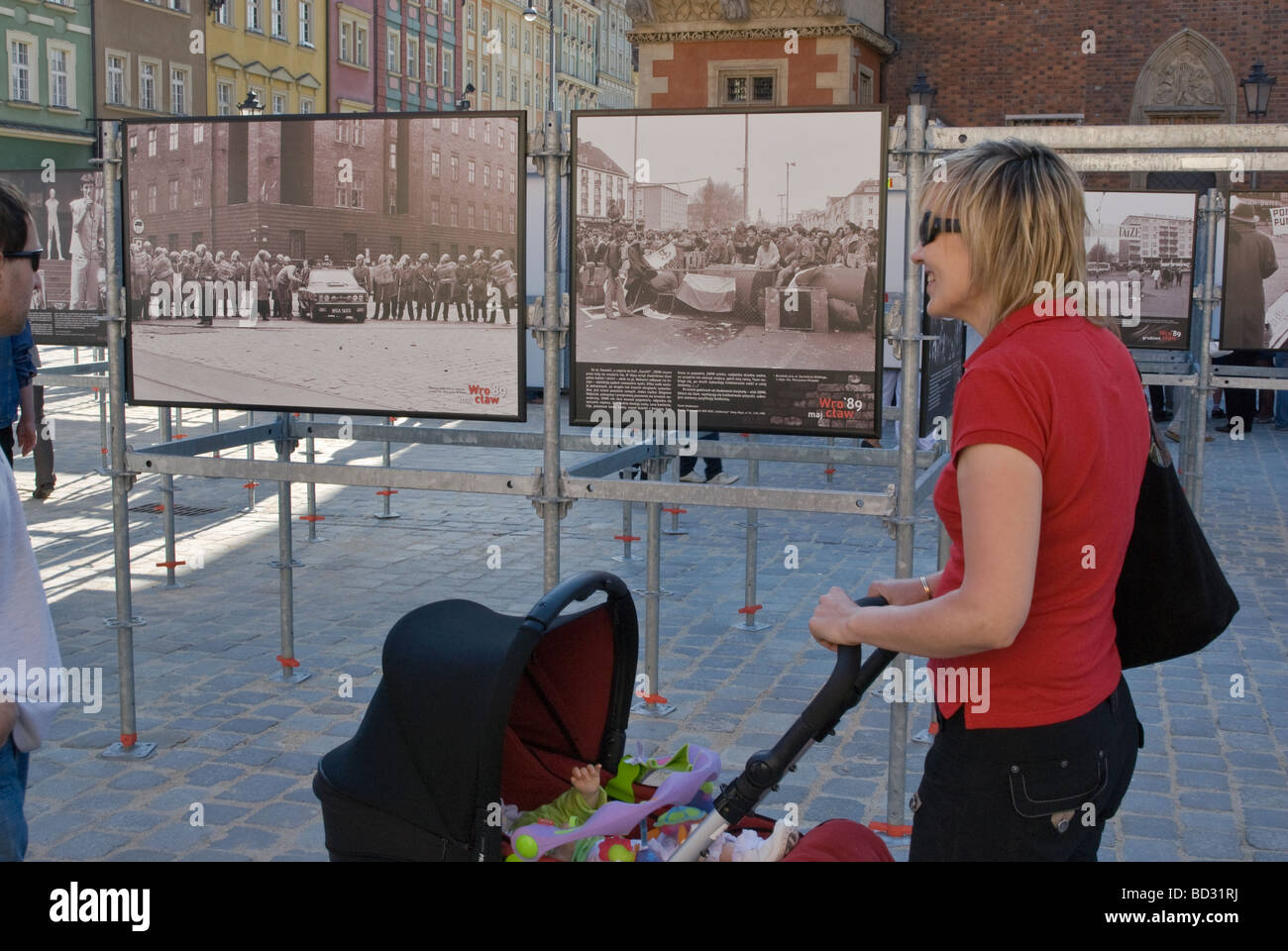 Historic photographs taken in Wrocław in June 1989 during collapse of communism and shown in June 2009 in Wroclaw Poland Stock Photo