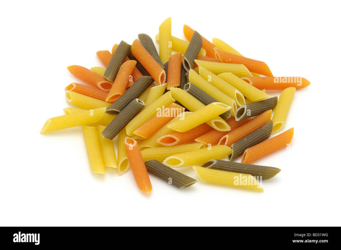 All Vegetable Penne, Dry Uncooked Pasta Stock Photo