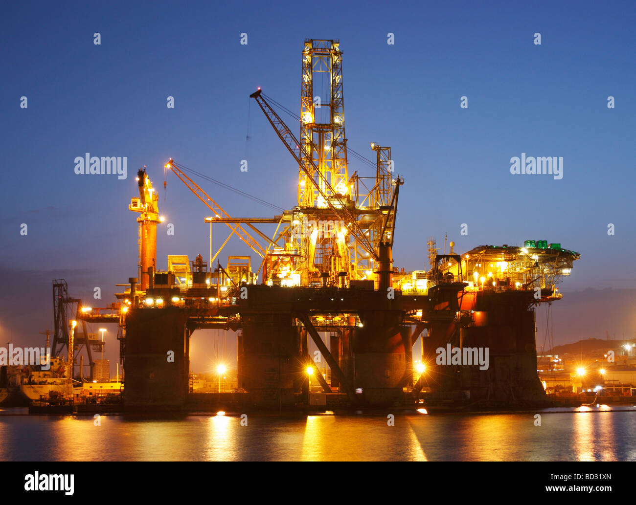 Drilling platform at night Stock Photo