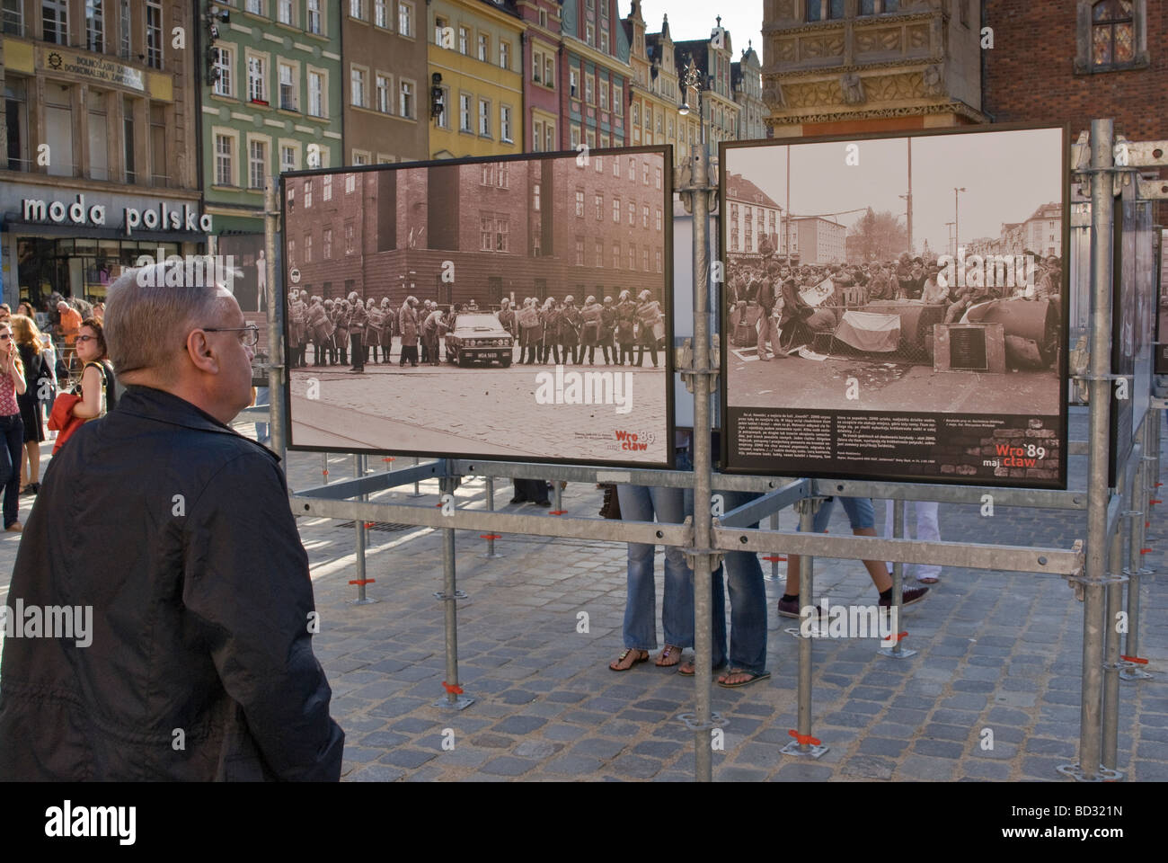 Historic photographs taken in Wrocław in June 1989 during collapse of communism and shown in June 2009 in Wroclaw Poland Stock Photo