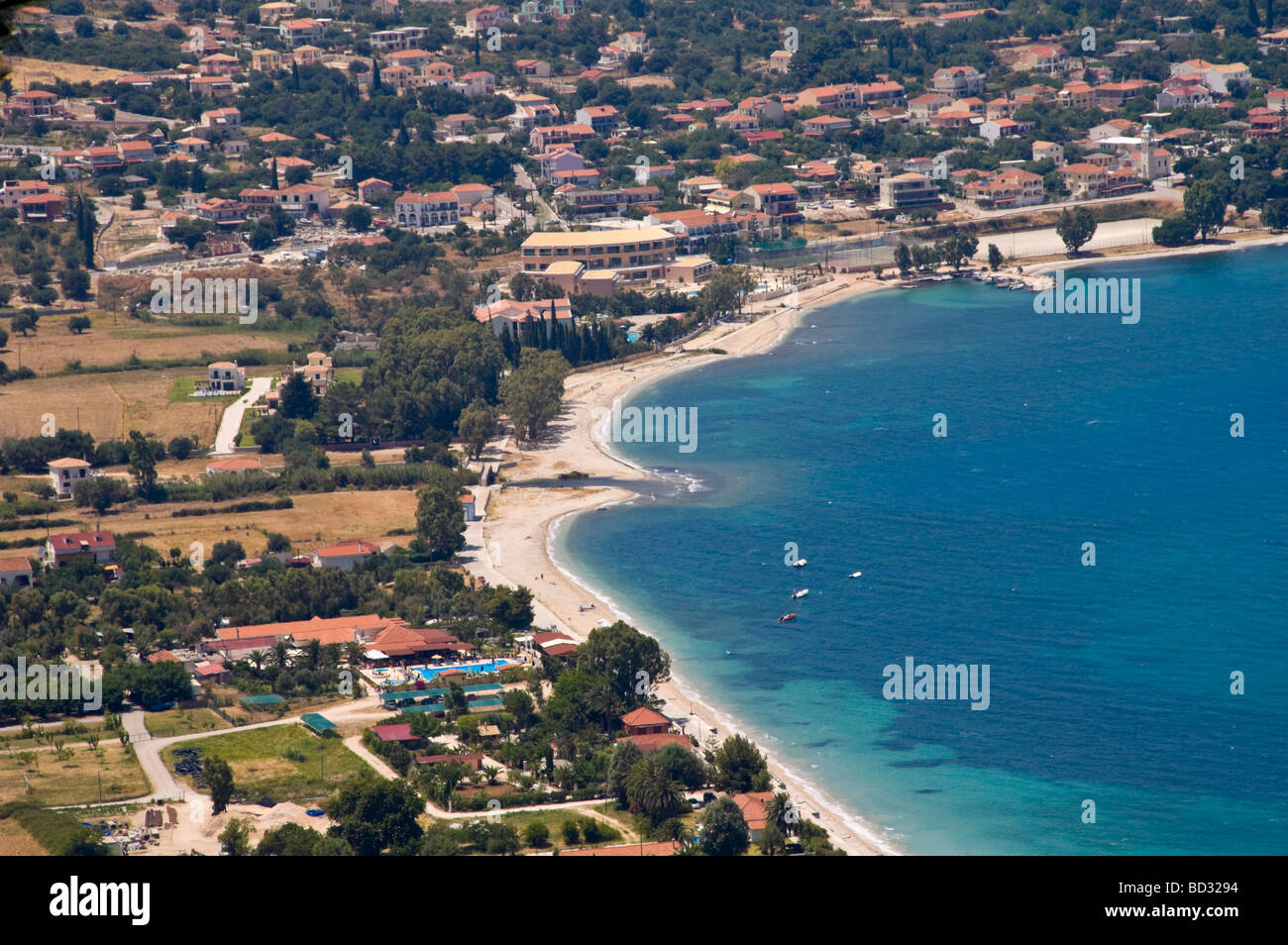Scenic view over the resort of Sami on the Greek Mediterranean island of Kefalonia Greece GR Stock Photo