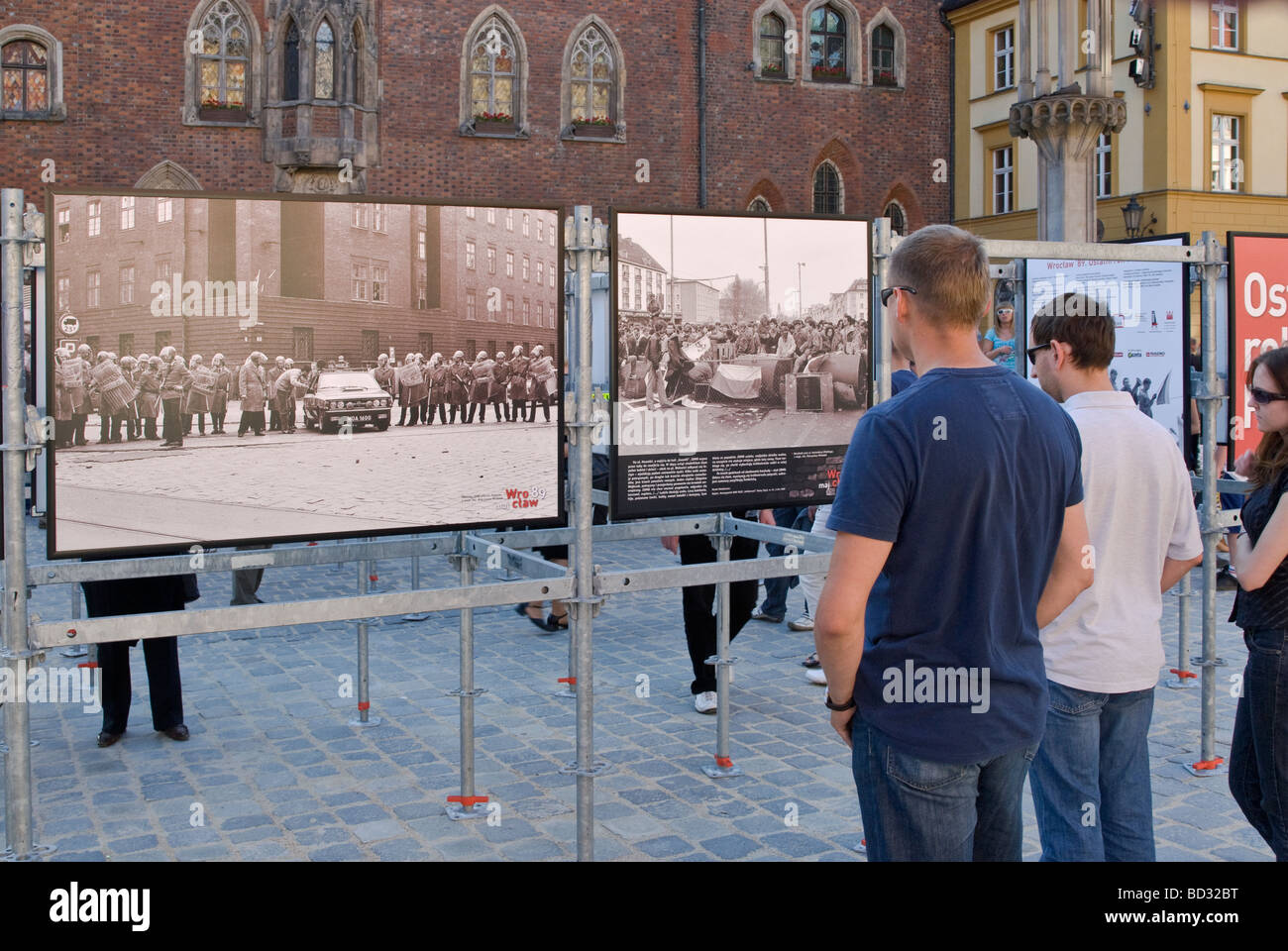 Historic photographs taken in Wrocław in June 1989 during collapse of communism and shown in June 2009 in Wroclaw Poland Stock Photo