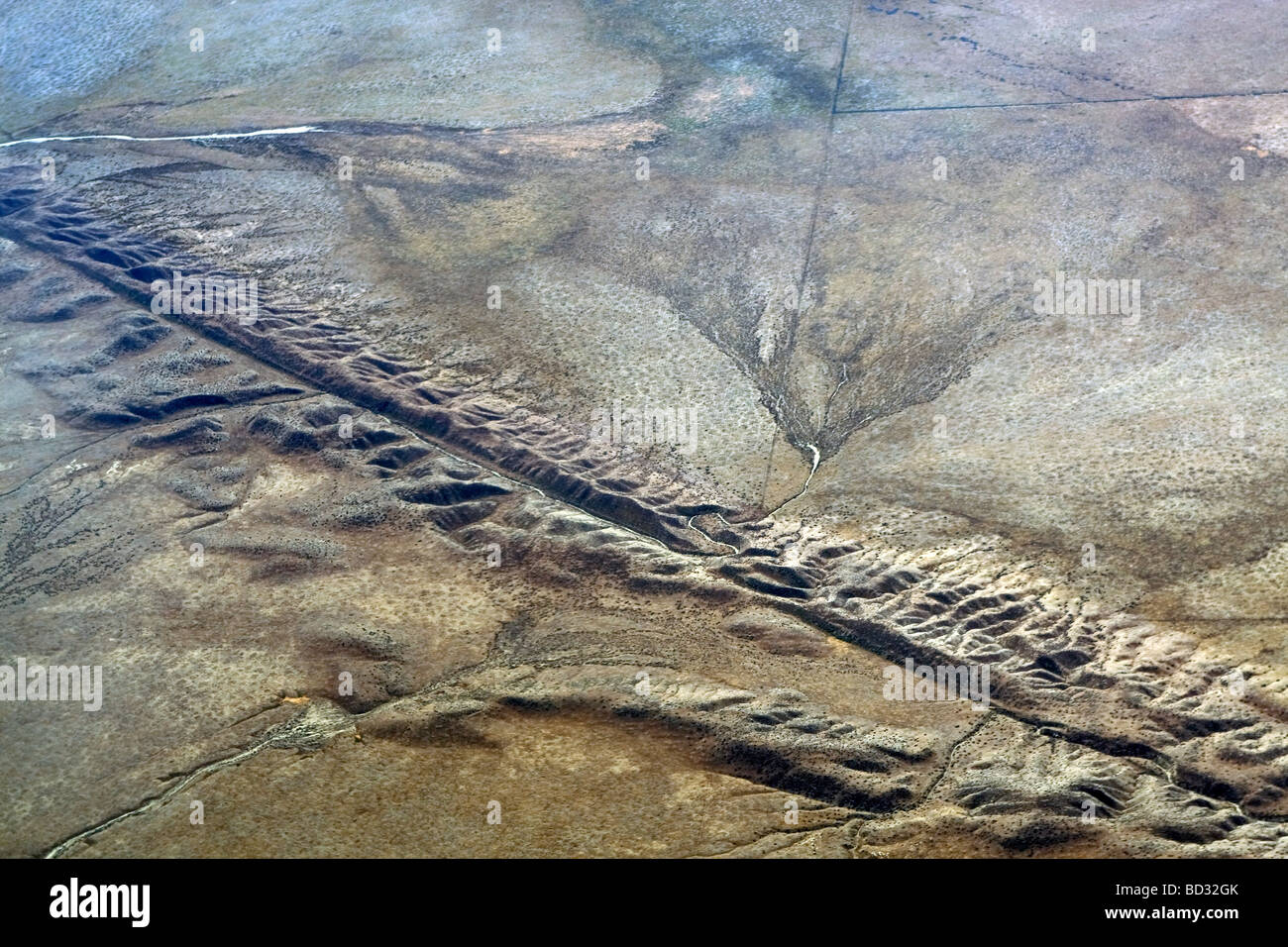 Aerial view of the San Andreas Fault in the Carrizo Plain California. Stock Photo
