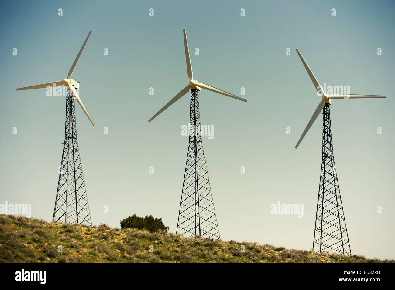 Wind turbines generating electricity Stock Photo