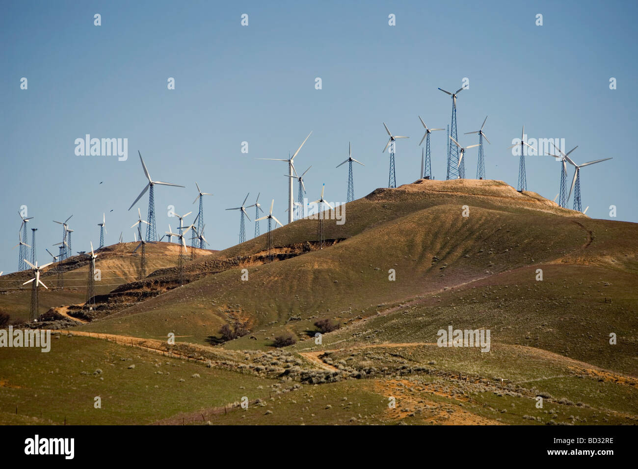 Wind turbines generating electricity Stock Photo