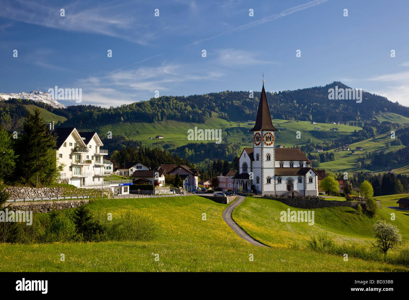 Haslen Appenzell village with picturesque church Stock Photo