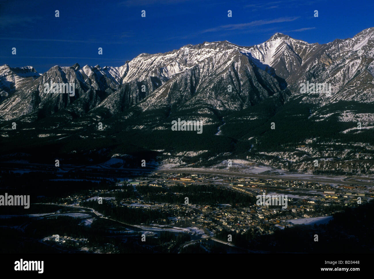 aerial view of the Canadian Rockies along Continental Divide in Banff