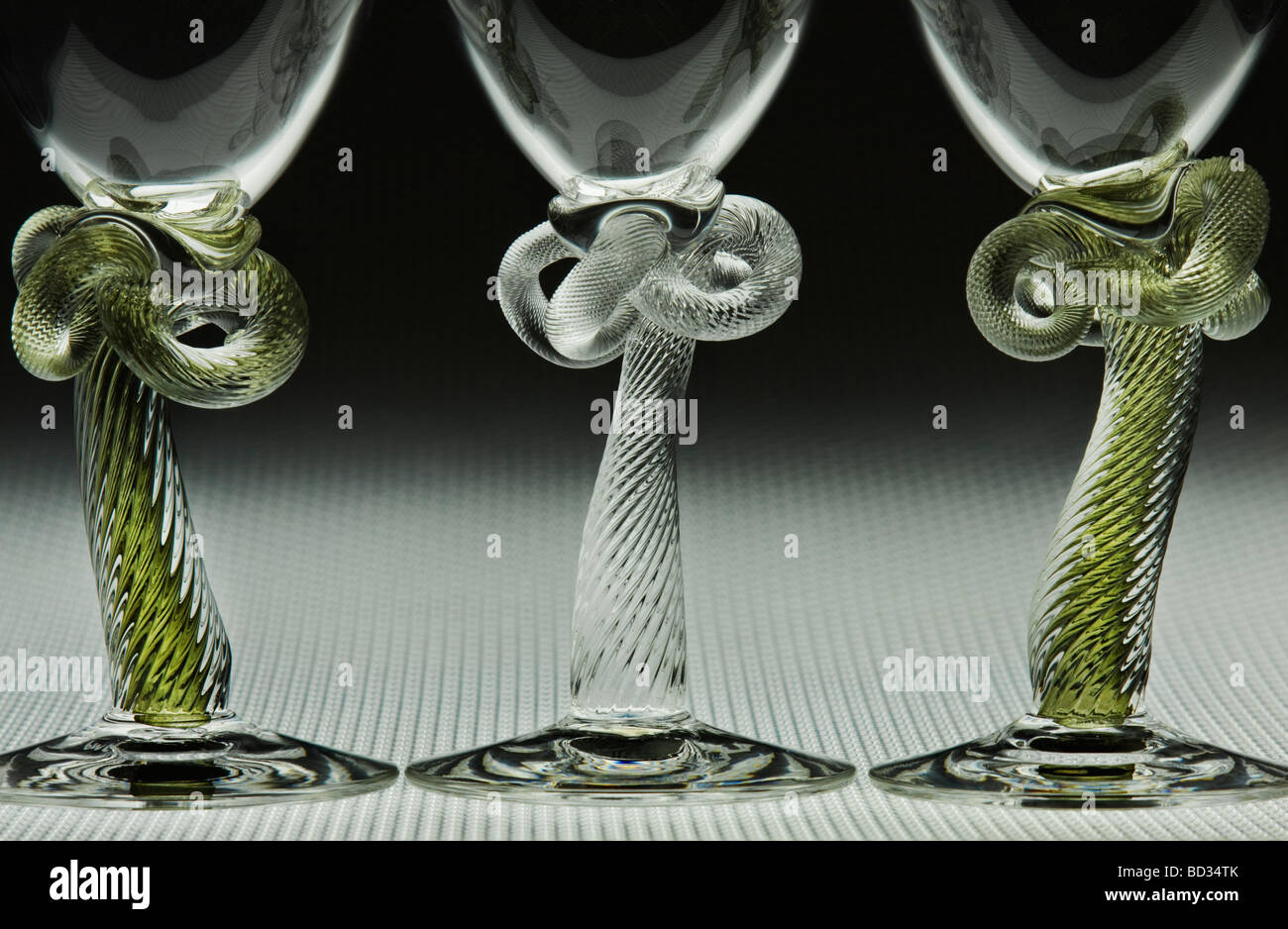 Hand blown coloured twisted stemmed wine glasses from the Potter Studio in Cornwall Stock