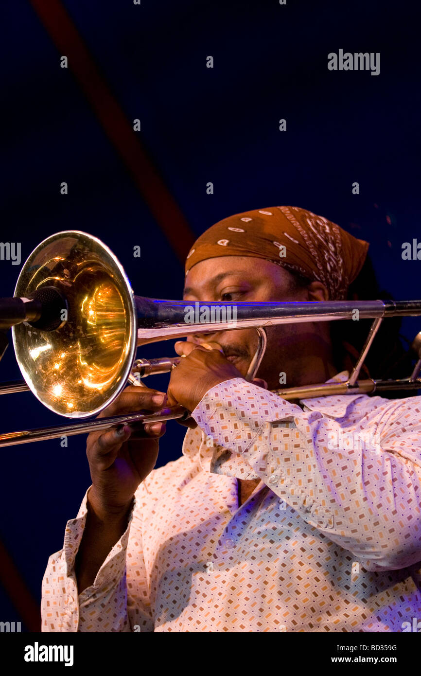 A trombone player at the Ealing Jazz Festival 2009 Stock Photo Alamy